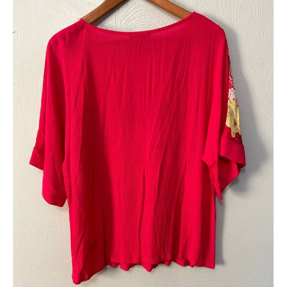 Diane Gilman DG2 Bright Pink Floral Crinkle Short Sleeve Blouse - Size Small NWT - Picture 8 of 10